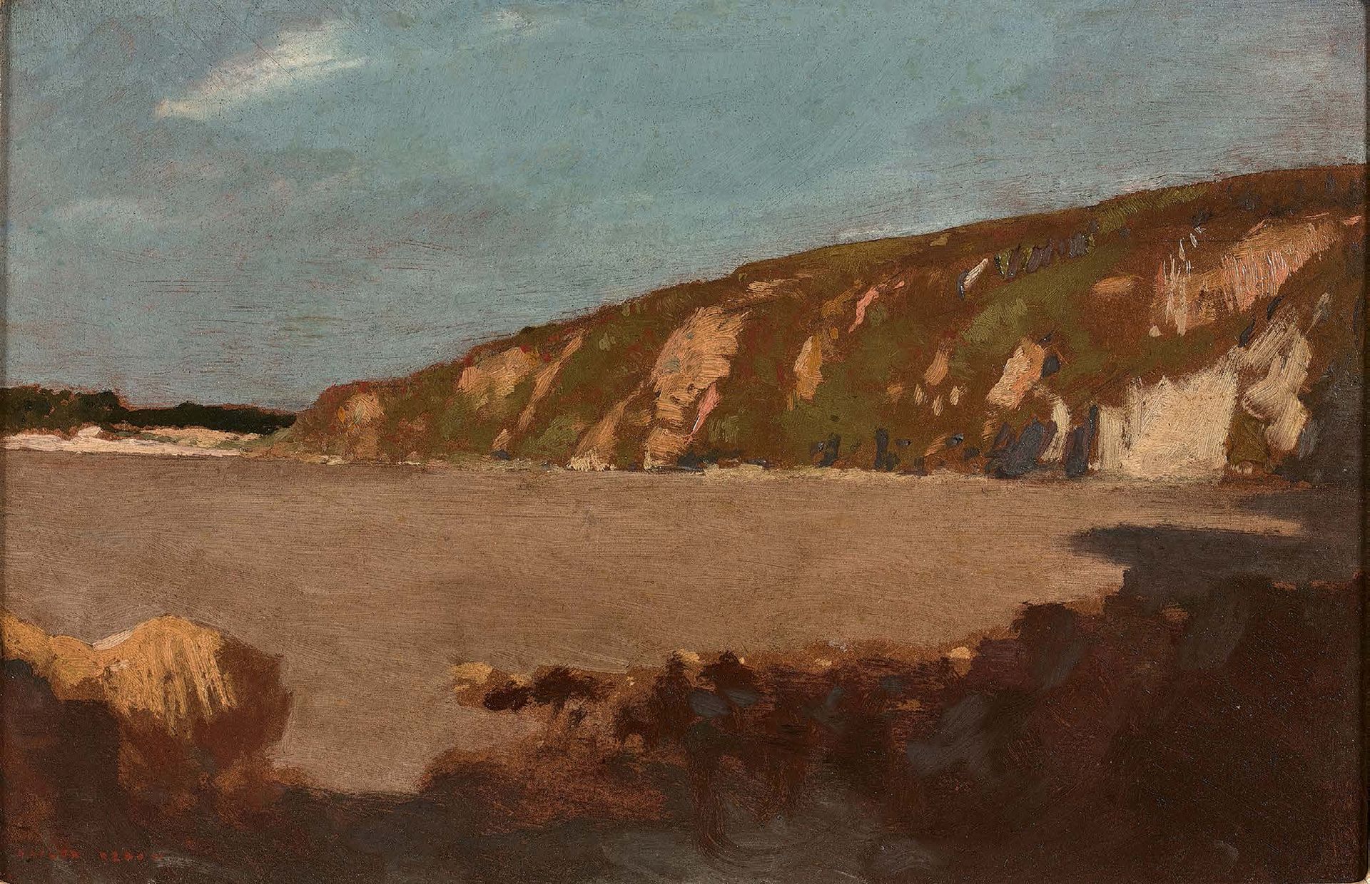 Odilon REDON (1840-1916) 
Le scogliere con la bassa marea
Olio su carta montato &hellip;