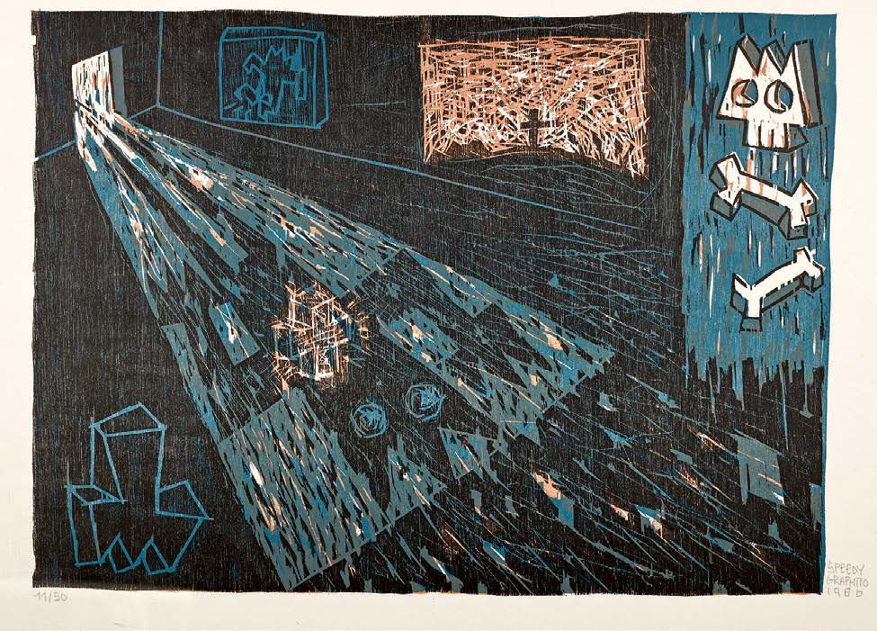 Speedy Graphito L'Apparition》，1986年，木刻，39.5 x 54.5厘米，边距50 x 64厘米，彩色印刷的精细样张，有签名、日&hellip;