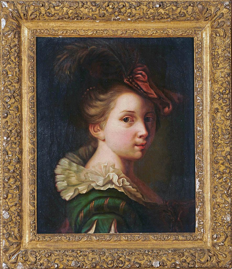 École Française du XIXe siècle 年轻女子的肖像，在格里莫之后
布面油画，内衬。
46.5 x 40 cm