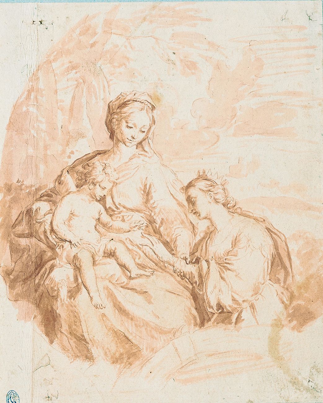 Ecole italienne du XVIIe siècle 圣凯瑟琳的神秘婚姻》，根据C.Maratta
Sanguine wash.
19.8 x 16 &hellip;