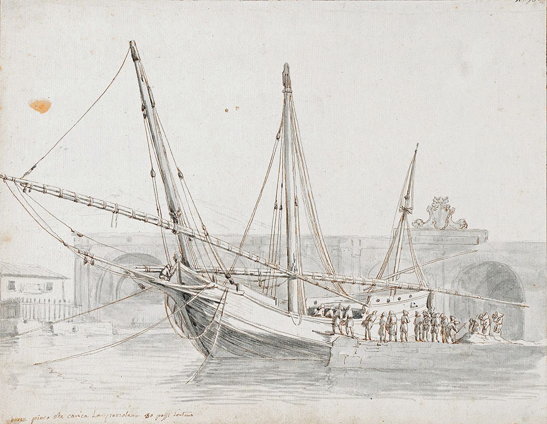 Ecole Italienne du XVIIIe siècle 在意大利港口装船
铅笔、钢笔、灰色水洗。
注释。
25.4 x 32.5 cm