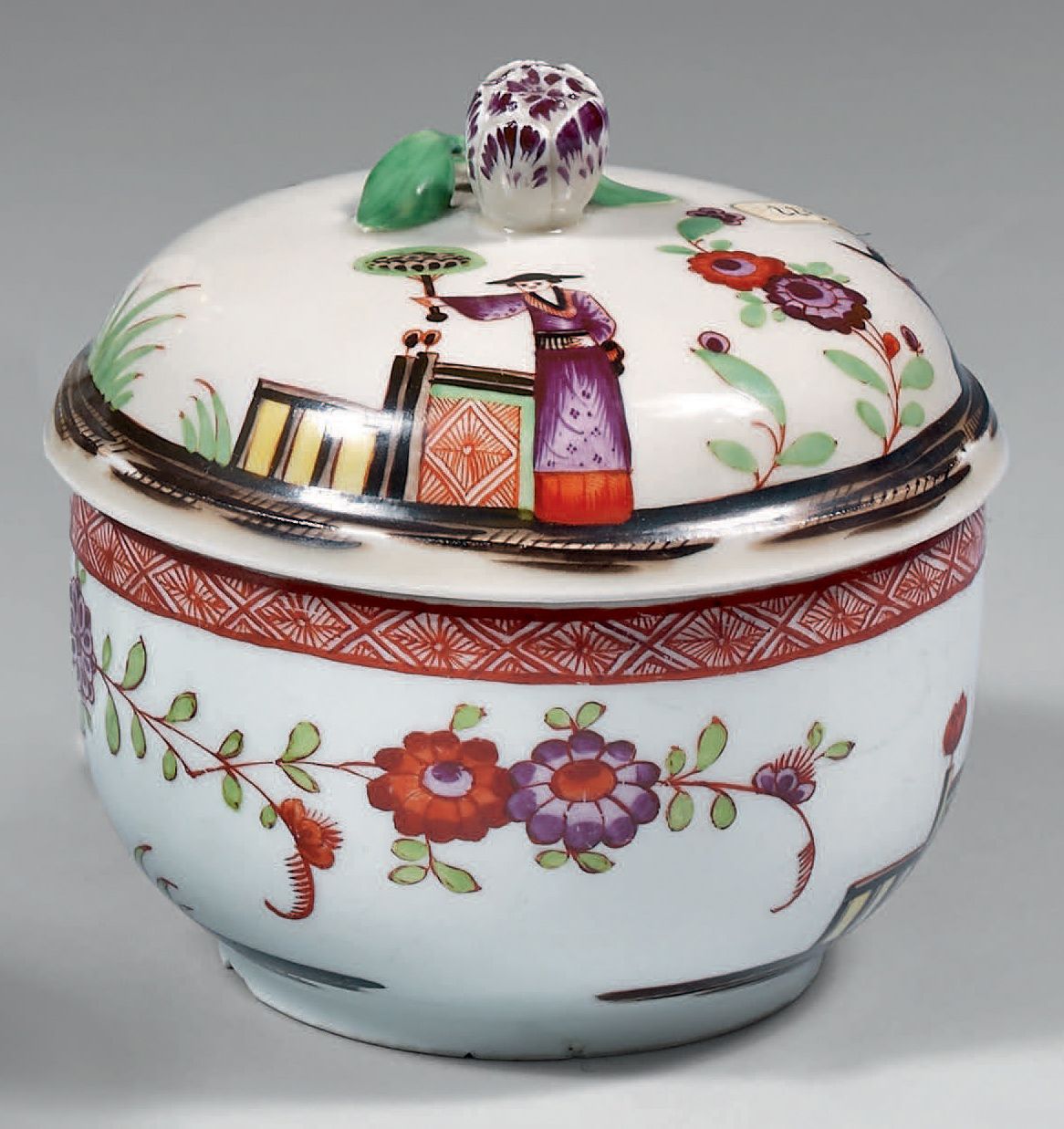 ZURICH Covered sugar bowl, polychrome rotating decoration of Chinese, hedges and&hellip;