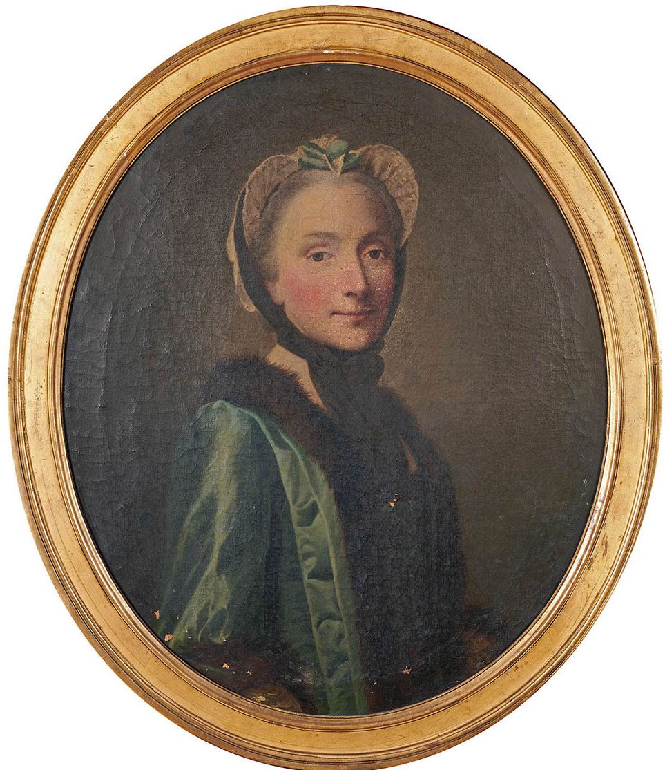 École FRANÇAISE du XVIIIe siècle 一个女人的肖像
布面油画。
63 x 52厘米，椭圆形