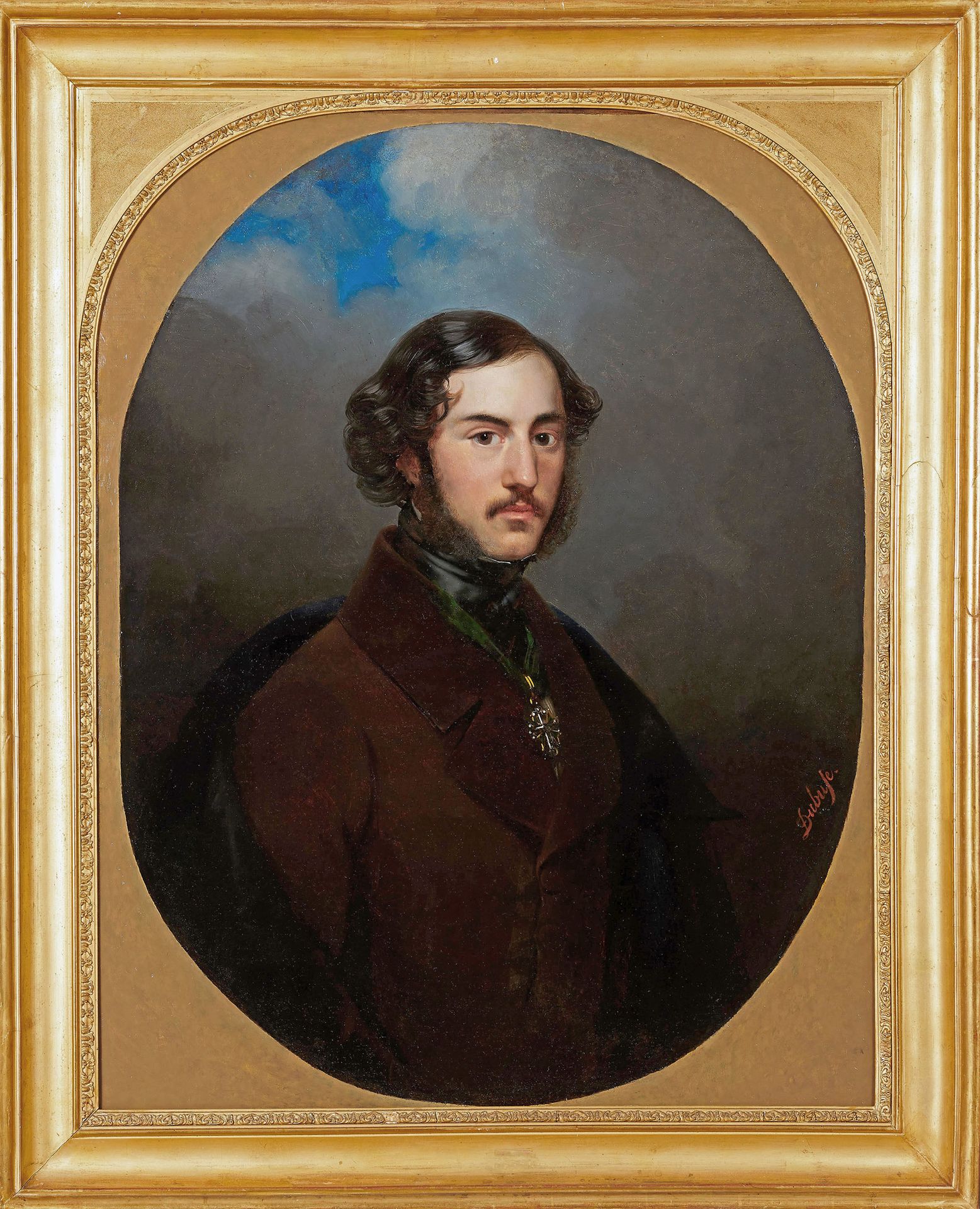 Claude-Marie DUBUFE (1790-1864) 亚历山大-埃德蒙-德-塔列朗的肖像
布面油画，有衬里，右下角有签名。
在背面的衬里前，有 "27&hellip;