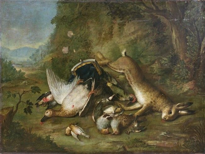Null 巴尔达萨雷-德-卡罗(1689-1750)的周围环境 静物 布面油画，有衬垫。(修复)。96,5 x 128,5 cm