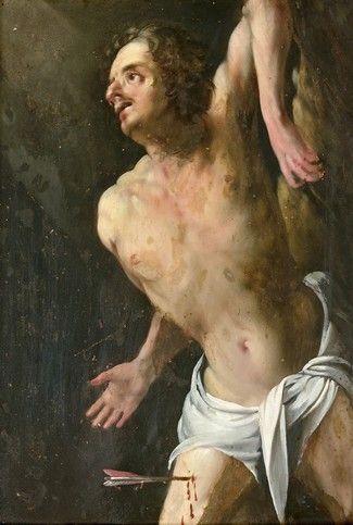 Null FRENCH SCHOOL in the taste of the XVIIth century Saint Sebastian Oil on cop&hellip;