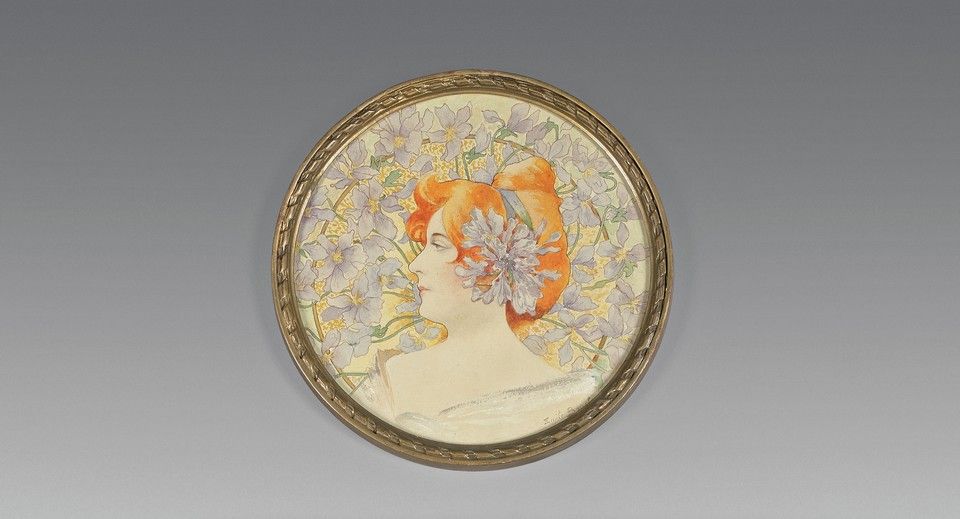 Null 埃米尔-布歇（Emile BOUCHER） 花卉的轮廓 水彩画，用水粉颜料加高的圆型，右下角有签名。直径：17厘米