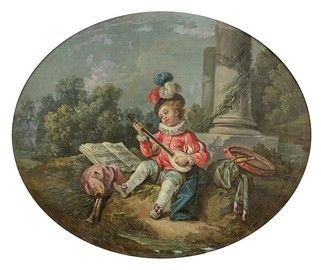 Null 查尔斯-艾森(1790-1848)的周围环境 年轻的音乐家 布面油画，衬以椭圆形视图。(修复)。58 x 70,5 cm