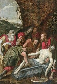 Null FLEMISH SCHOOL of the late 16th century The Entombment Oil on parquet panel&hellip;