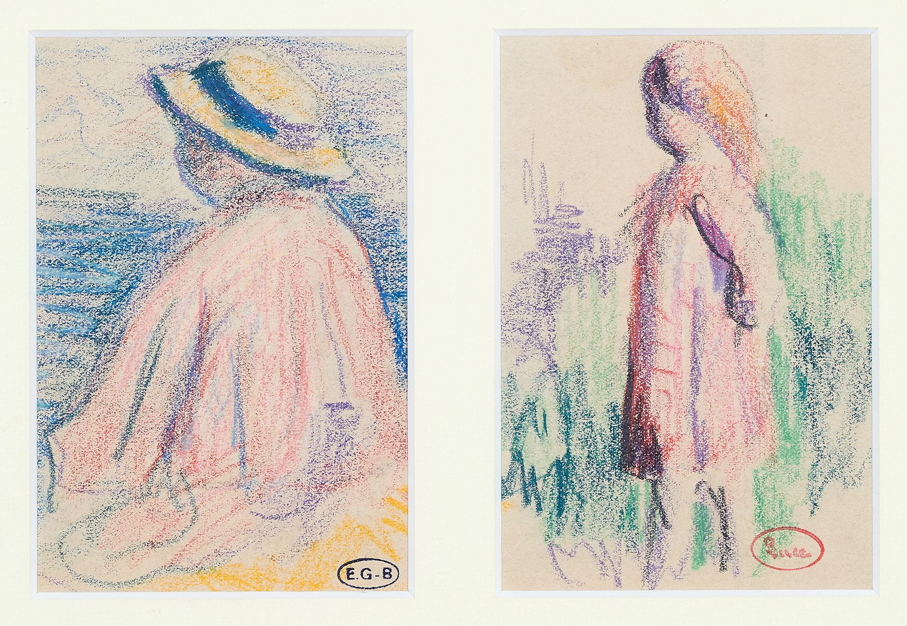 Maximilien Luce (1858-1941) 年轻女孩的研究 两幅彩色铅笔画在同一个画框中，一幅在右下方盖有Edouard-Georges Bouin&hellip;