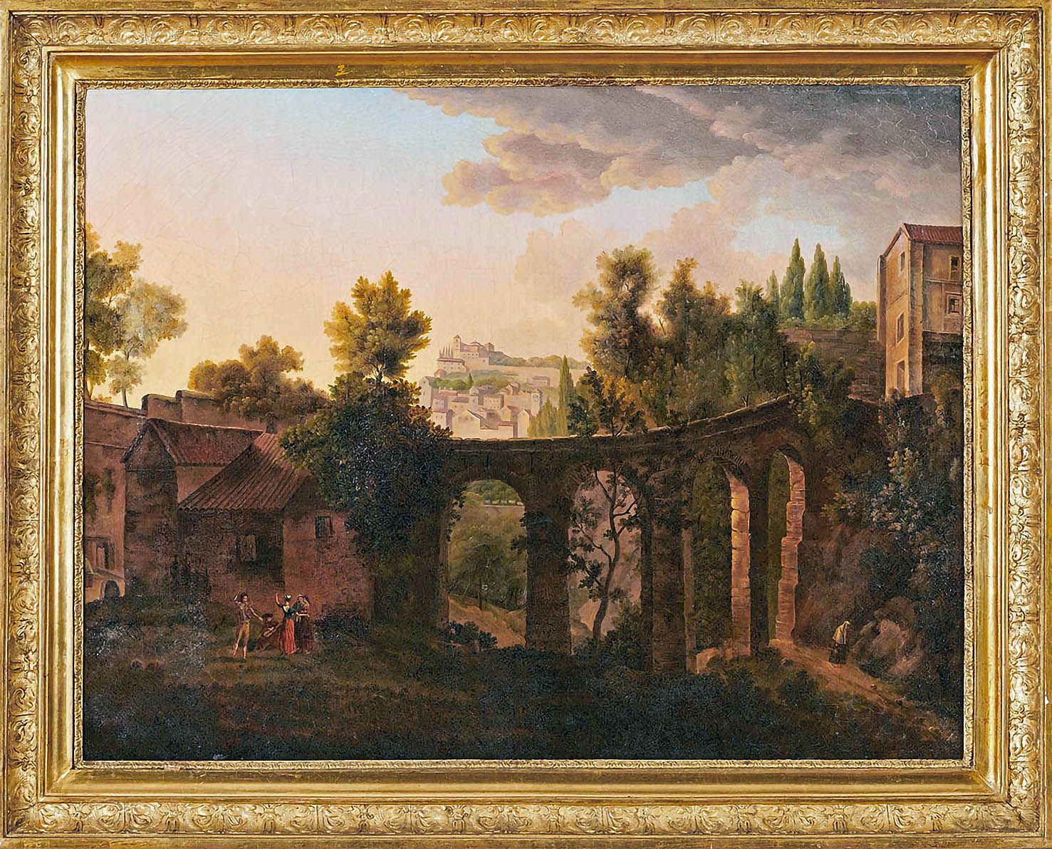 École FRANÇAISE de la fin du XVIIIe siècle Paysage au viaduc, animé de personnag&hellip;