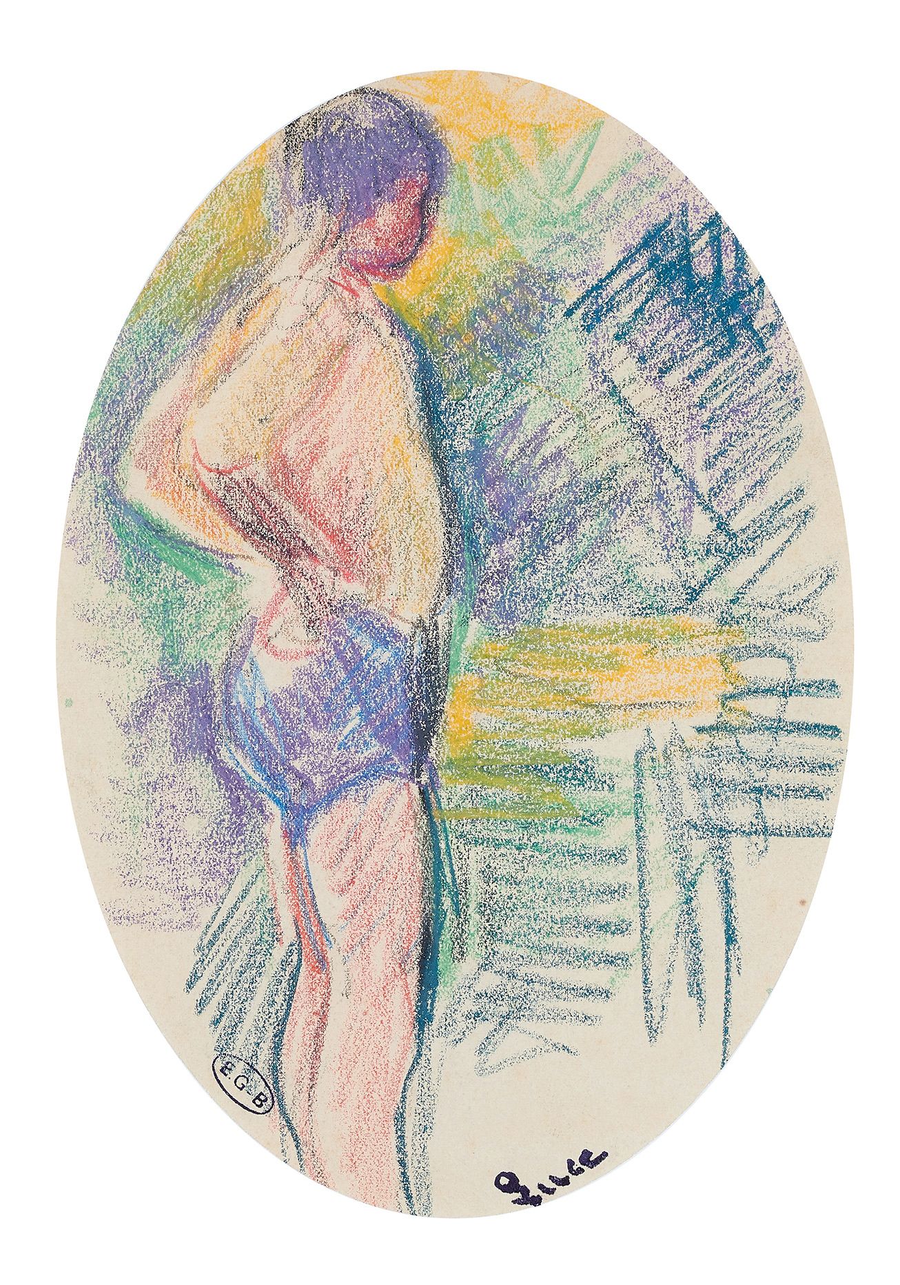 Maximilien Luce (1858-1941) 沐浴者研究，约1906年
彩色铅笔画，有椭圆形的视图，右下方有签名章，左下方有Edouard-Georg&hellip;