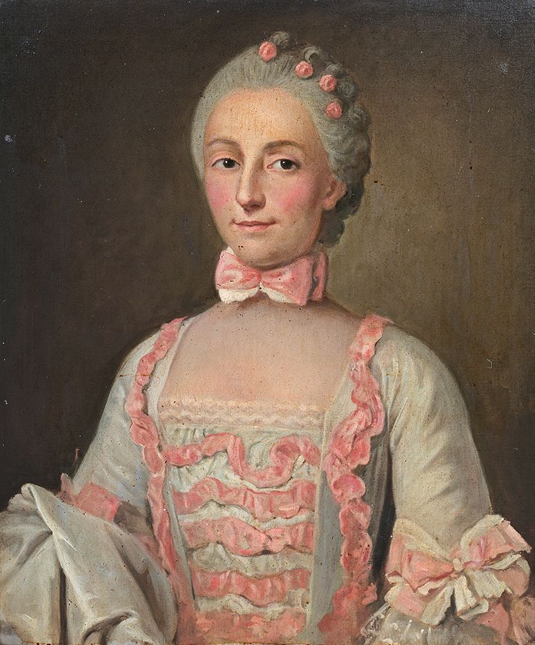École Française du XIXe siècle, dans le goût du XVIIIe siècle 穿粉红色衣服的女人肖像
布面油画。
&hellip;