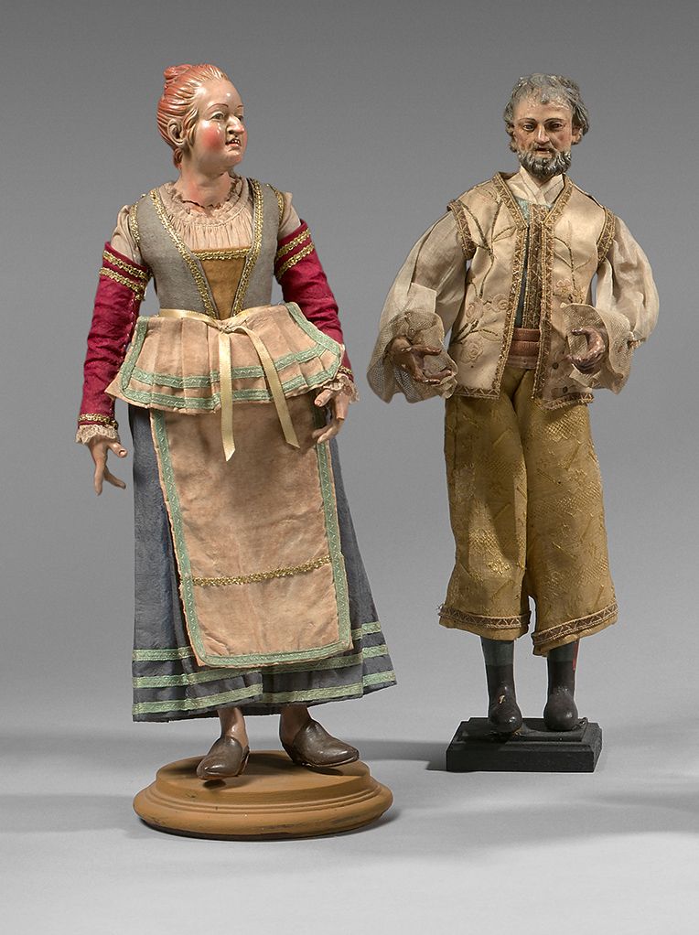 Null Couple in terracotta and polychrome wood, eyes in sulphur.
Height : 35 cm