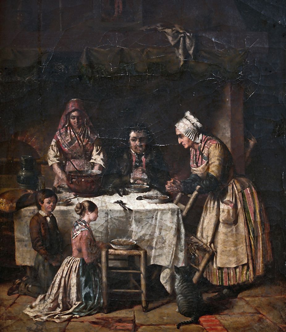 École Française du XIXe siècle Benediction and Family Prayer 两幅油画，内衬。
55.5 x 46 &hellip;