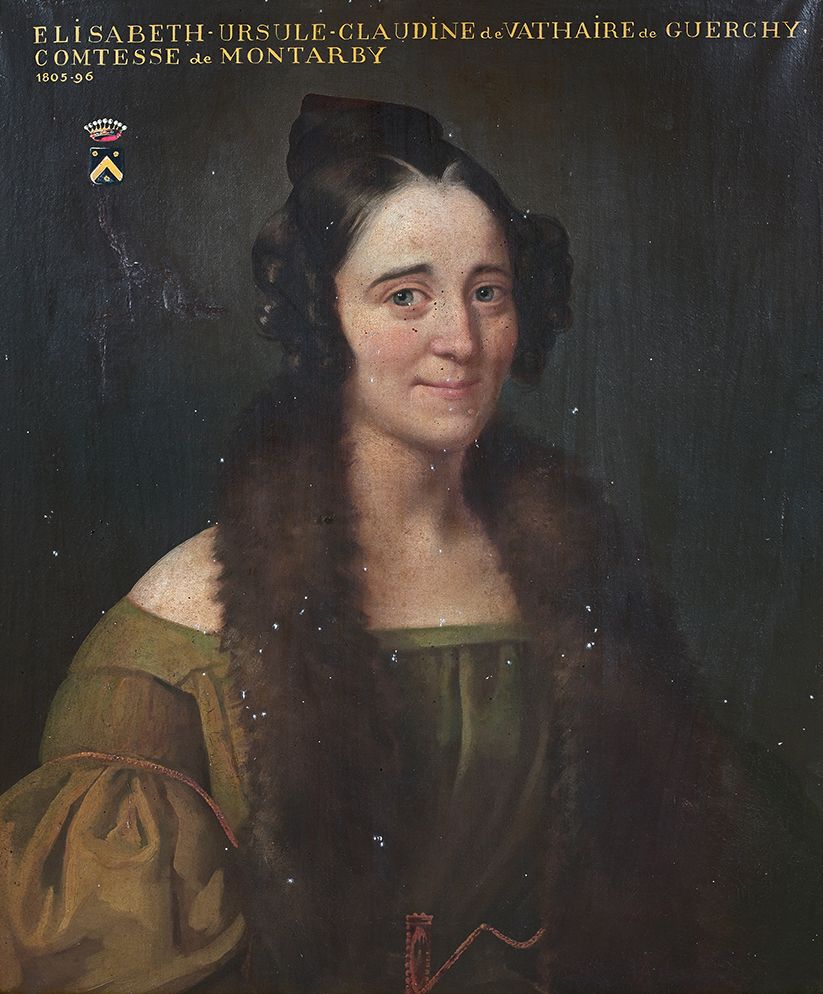 École Française du XIXe siècle 蒙塔比伯爵夫人的肖像，她是瓦泰尔-德-盖尔奇（1805-1896）
布面油画。
65 x 53.5&hellip;