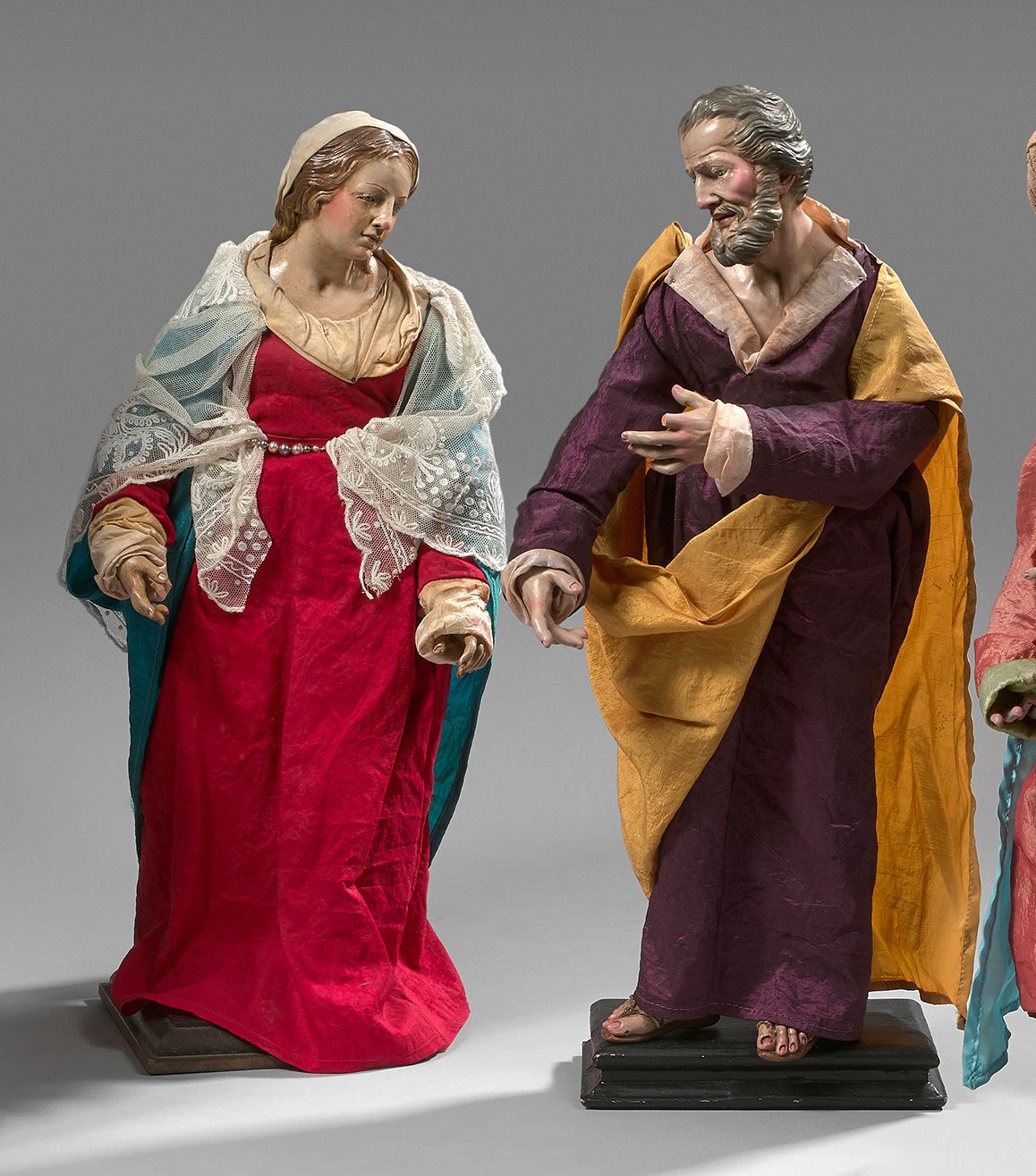 Null Heiliger Josef und Heilige Jungfrau aus mehrfarbigem Terrakotta.
Höhe: 43 c&hellip;