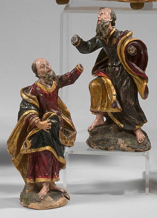 Null Saint Pierre et saint Paul en terre cuite polychrome.
Hauteur : 17 cm