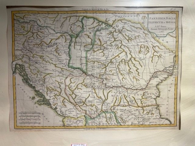 Null Karten aus der Geographie. Neun gerahmte Stiche, Epoche XVIII.
