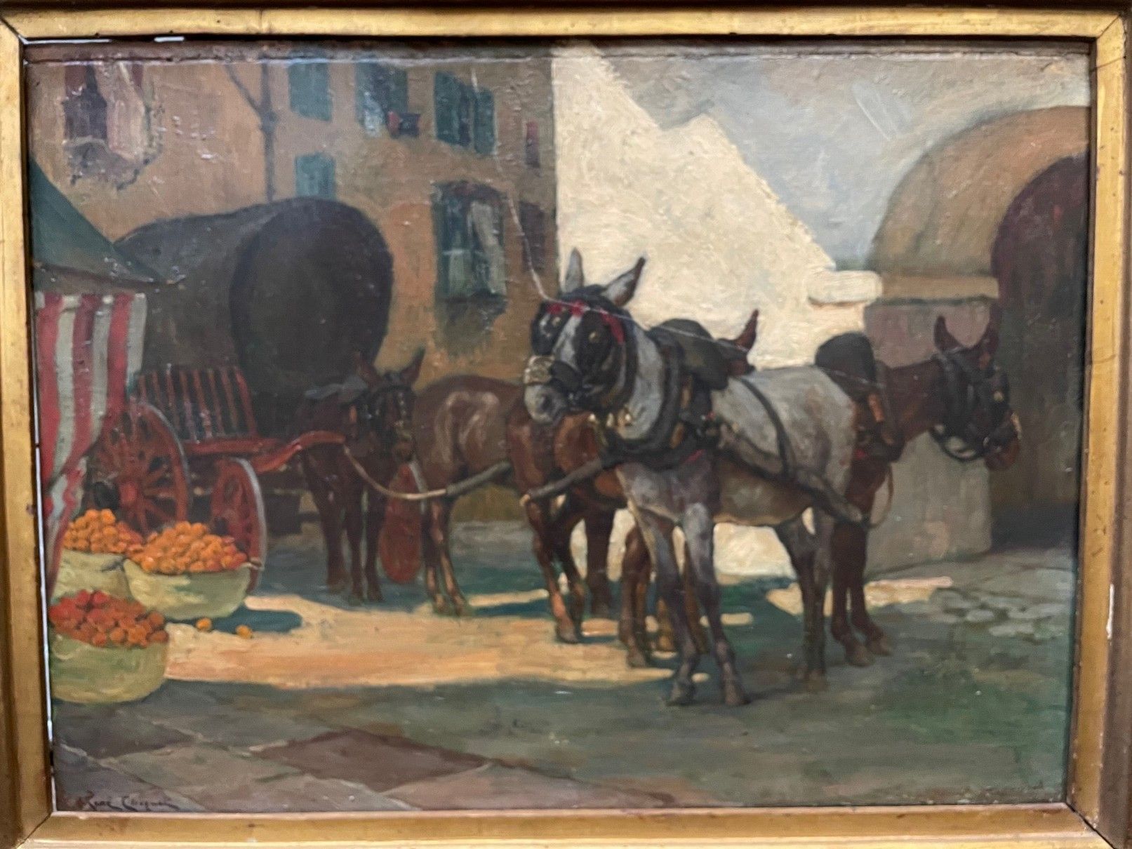 Null René CHOQUET (1872-1958)

"Pferde mit Karren neben Orangenkörben". 

Öl auf&hellip;