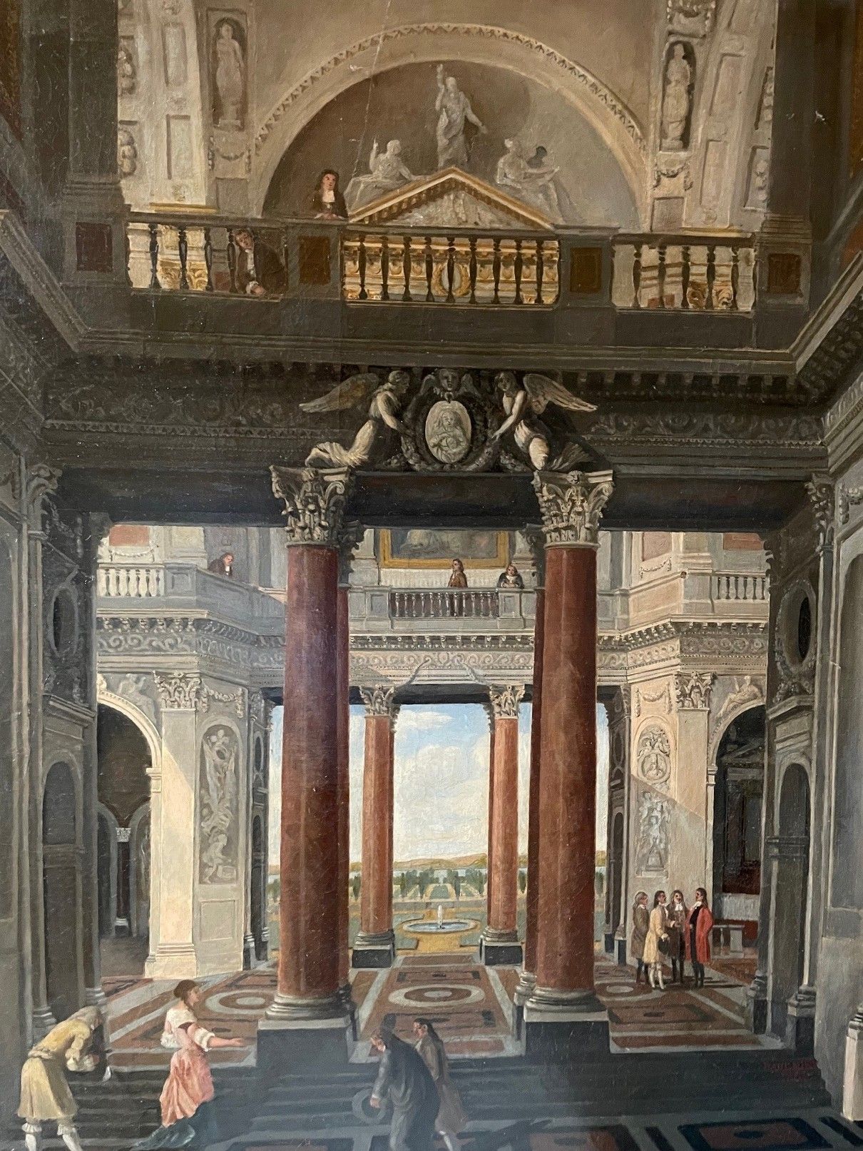 Null 在17世纪末的意大利学校之后

"热闹的宫廷庭院"。

布面油画

105 x 90 cm
