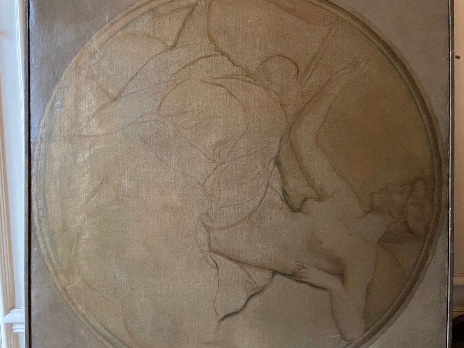 Null Dea seminuda dipinta in grisaglia in un medaglione simulato. 

Olio su tela&hellip;