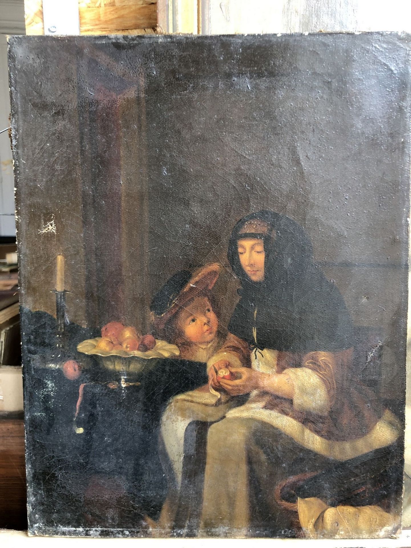 Null 
19世纪的法国画派，以热拉尔-特-博尔赫的名字命名。




苹果削皮机。




布面油画。




35 x 27厘米。




右下角有签名和&hellip;