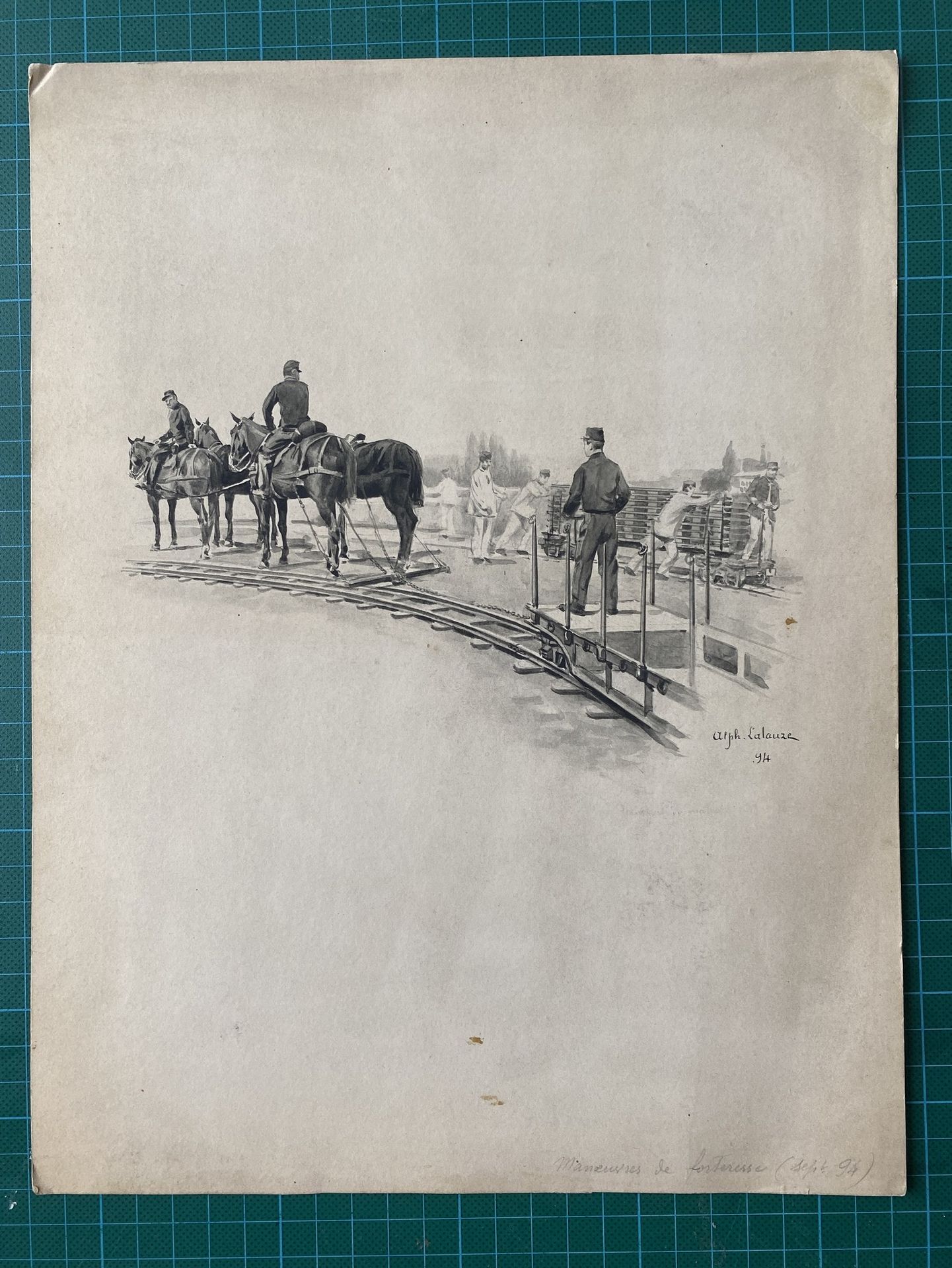 Null 
ALPHONSE LALAUZE (1872-1941), Manoeuvres de forteresse sur les rails, 厚纸水彩&hellip;