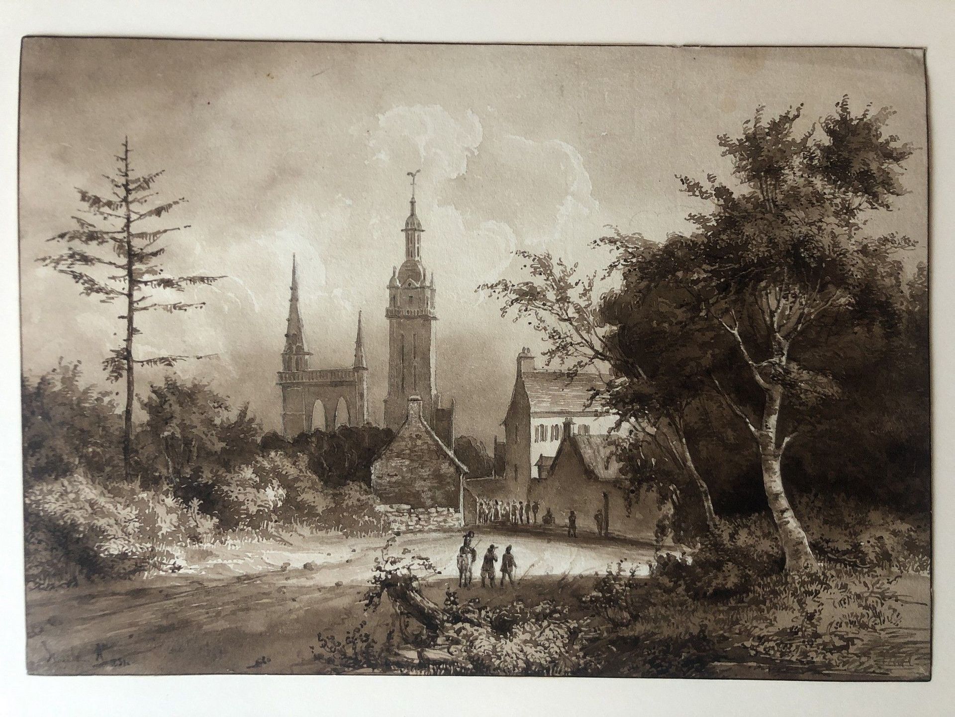 Null 
让-玛丽-奥古斯特-朱热莱 (1805-1875)


布列塔尼村庄的推定景观




纸上的钢笔和棕色水洗。




16.2 x 23 厘米。
&hellip;