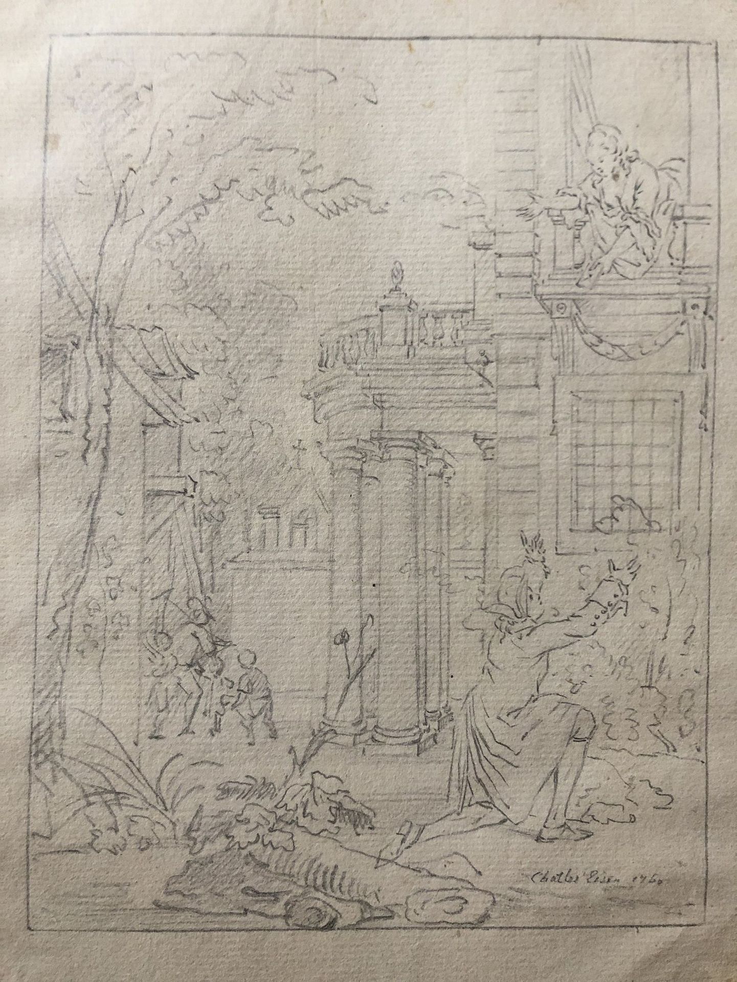 Null 
查尔斯-艾森（1720-1778）。


壮观的场景。


纸上石墨。


14.8 x 11.2厘米。