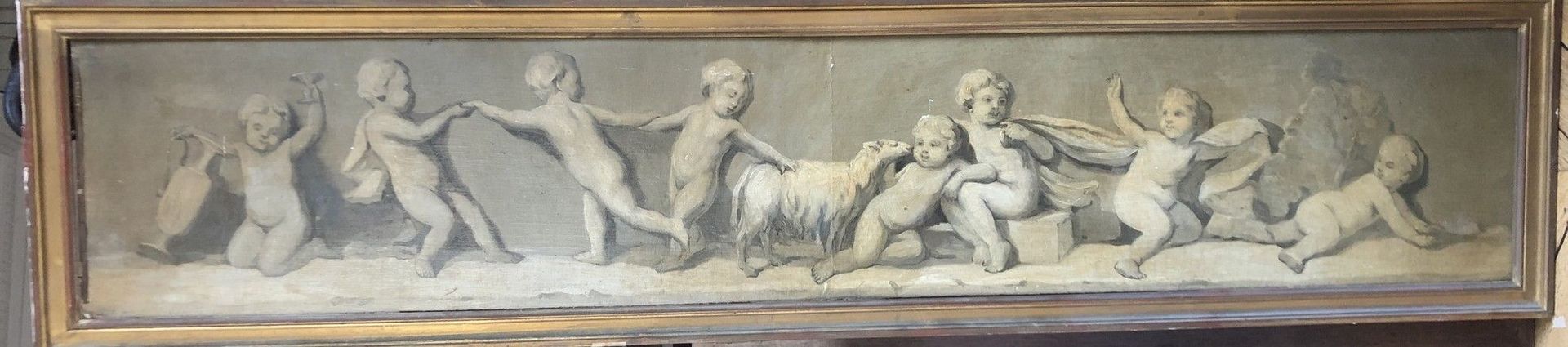 Null 
风格为Piat-Joseph Sauvage（1744-1818），19世纪末。




仿浮雕的灰彩画中的几个普蒂。




布面油画。




&hellip;