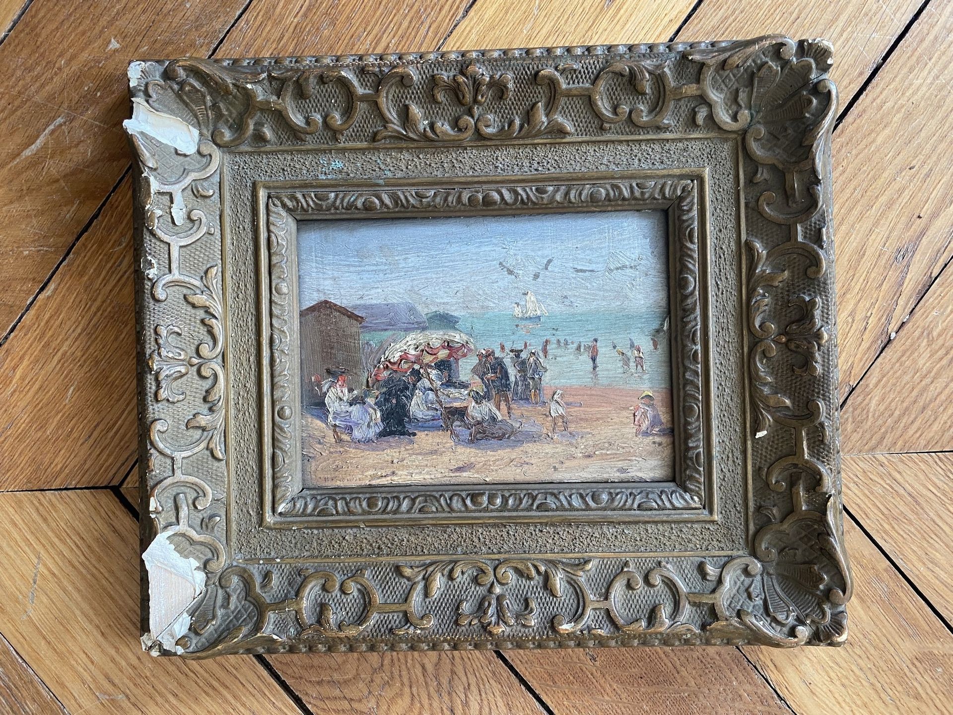 Null 
查尔斯-鲁斯（约1871-92年活跃），尤金的随行人员 




BOUDIN_




海滩场景。 




面板油画，署名 "CH.ROUSSE&hellip;