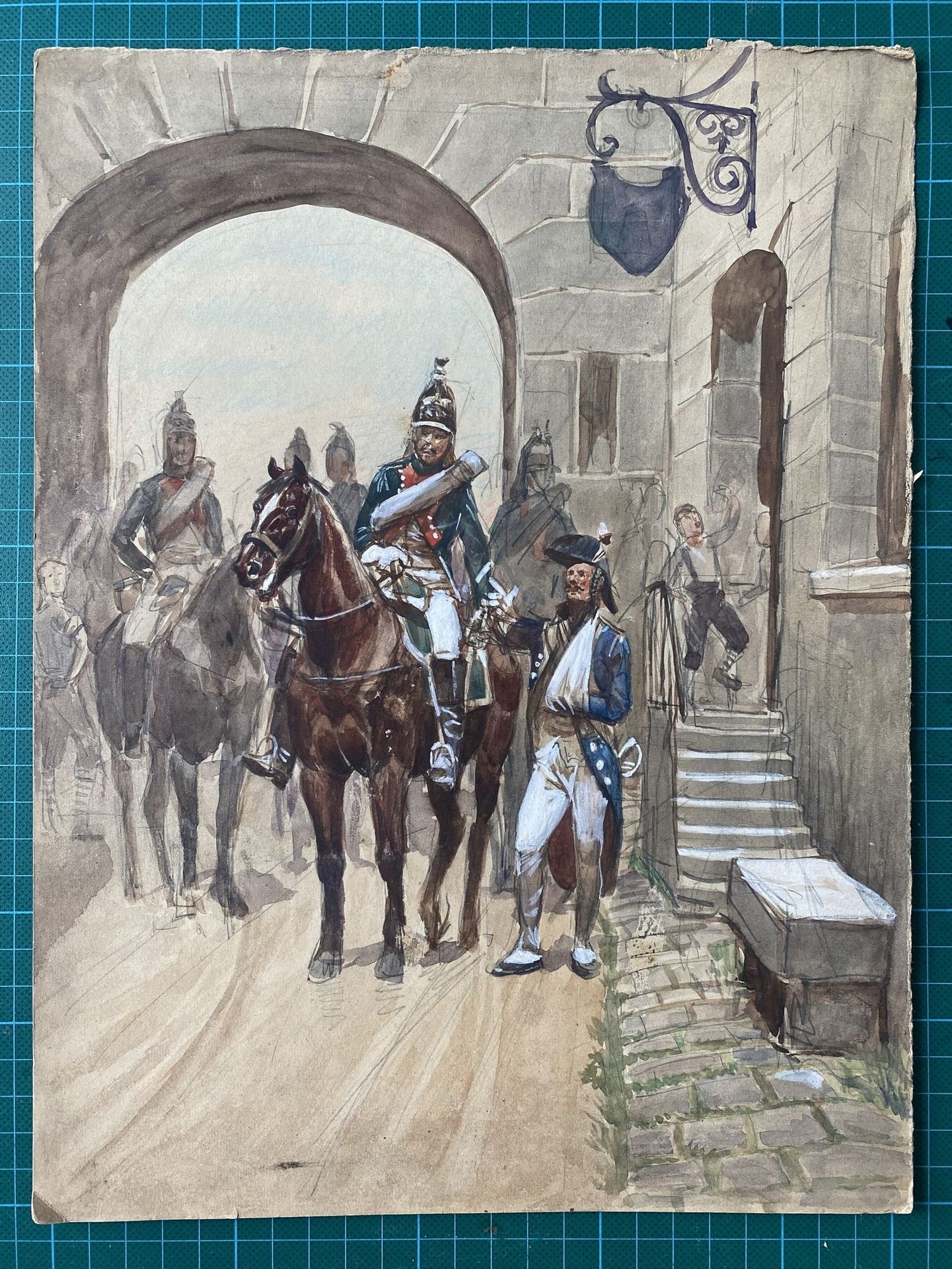 Null 
ALPHONSE LALAUZE (1872-1941), Pelotons de dragons à cheval，由一位元帅指挥的城镇入口，可能&hellip;