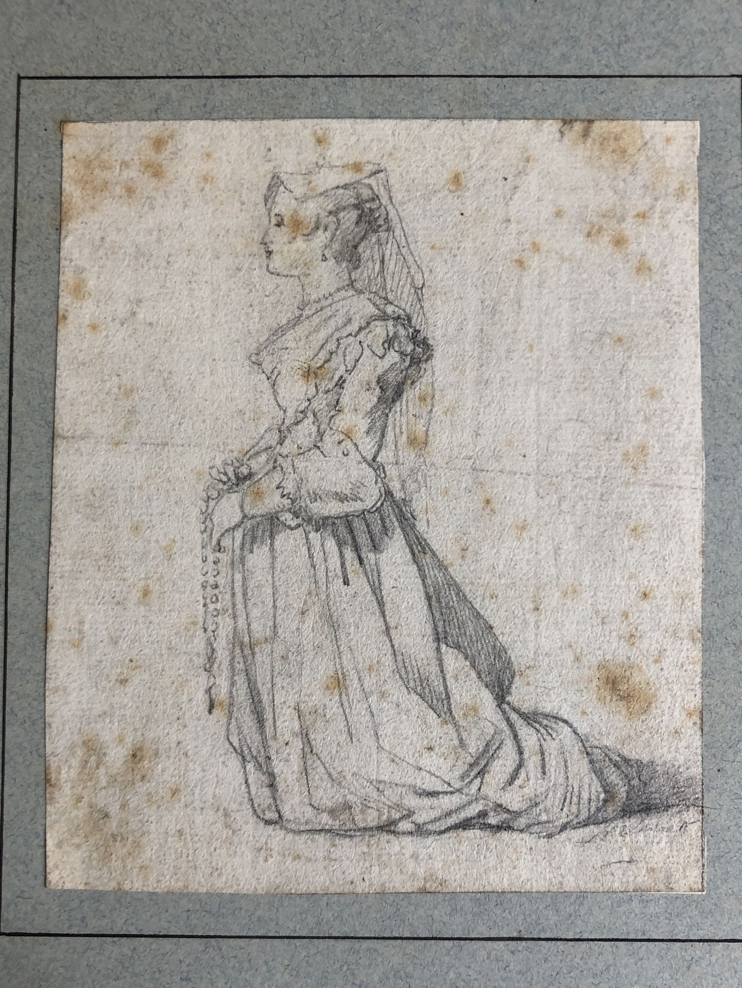 Null 
归功于贺拉斯-弗内（1789-1863）。




意大利妇女在祈祷，跪着。




纸上石墨。




12 x 10厘米。




注释，右下方&hellip;