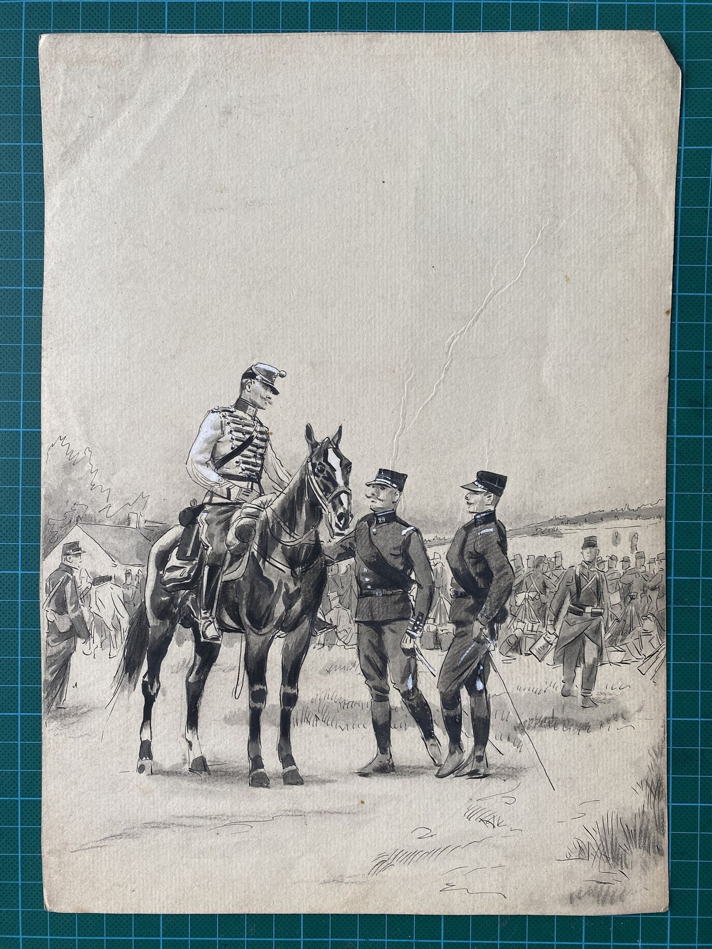 Null 
ALPHONSE LALAUZE (1872-1941)，第5雷蒙特连的军官与第29步兵团的两名军官在讨论，纸上水粉和墨水，30.8 x 22.1厘&hellip;