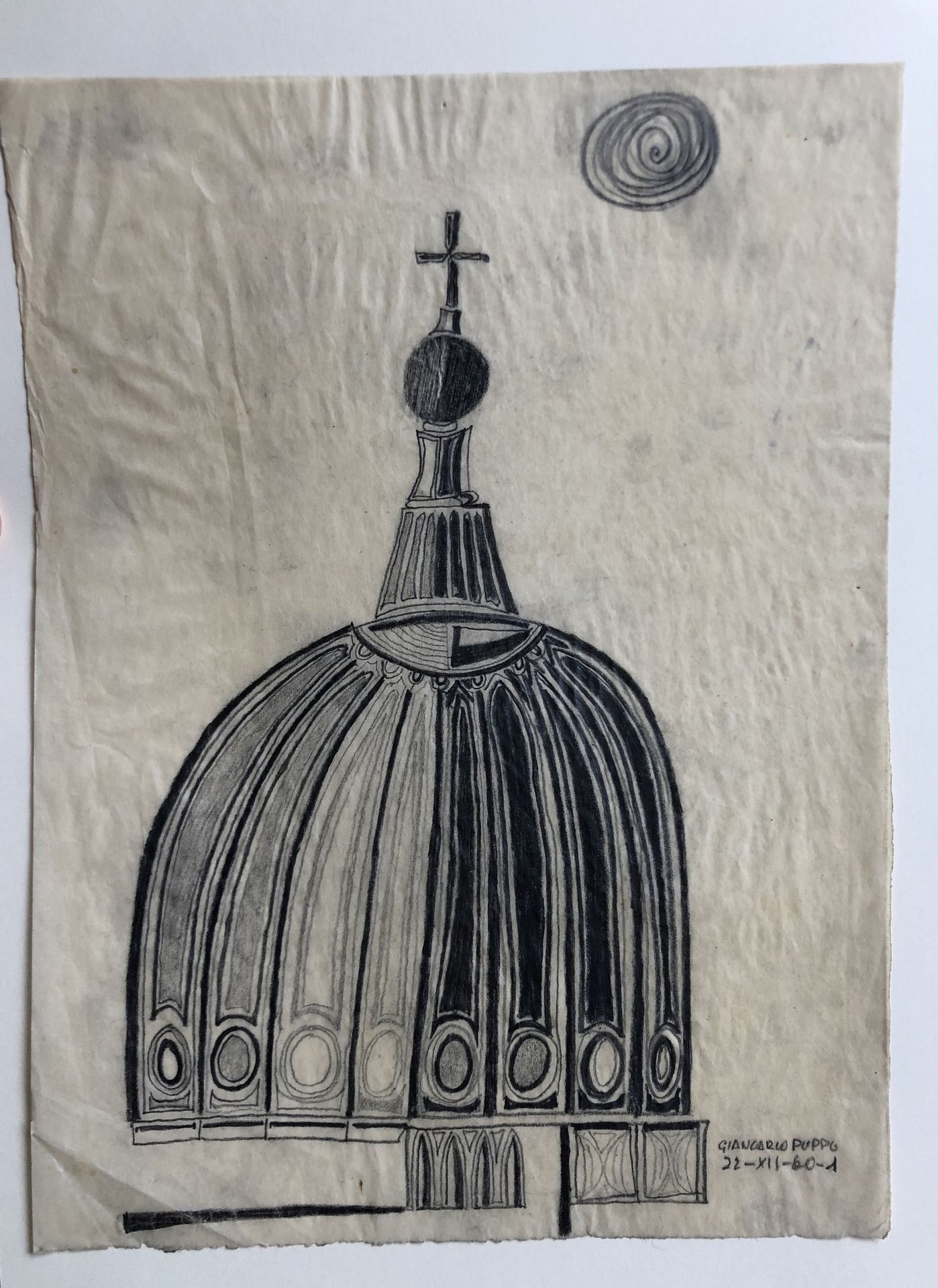 Null 
吉安卡洛-普波(1938-)




教堂的穹顶




描图纸上的石墨


25 x 18.6厘米。




右下方有签名和日期：Giancarl&hellip;