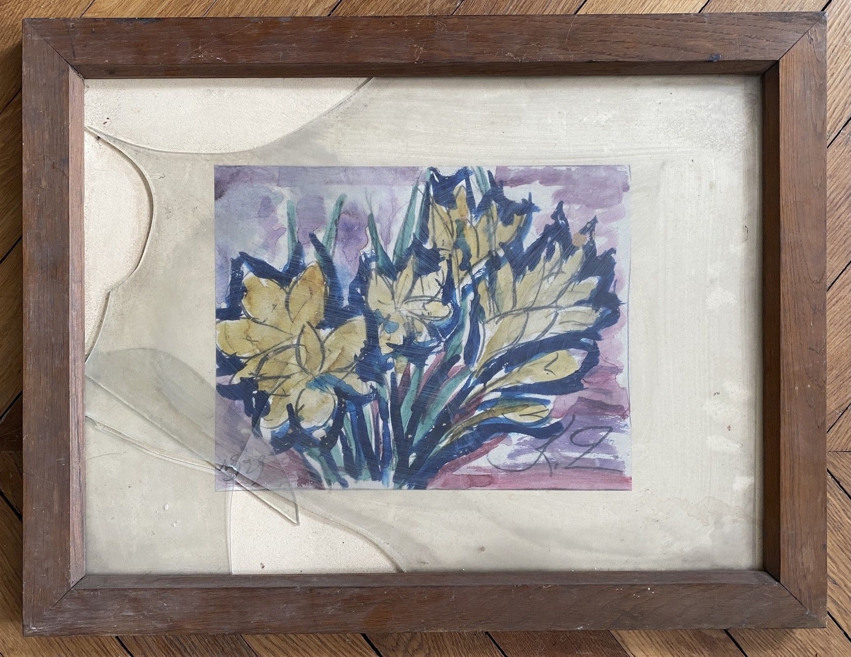 Null 
卡齐米尔-泽列涅夫斯基（1888-1931）。




淡紫色背景上的蓝色和黄色花朵。




纸上水彩和石墨，署名 "KZ"（右下），左下为192&hellip;