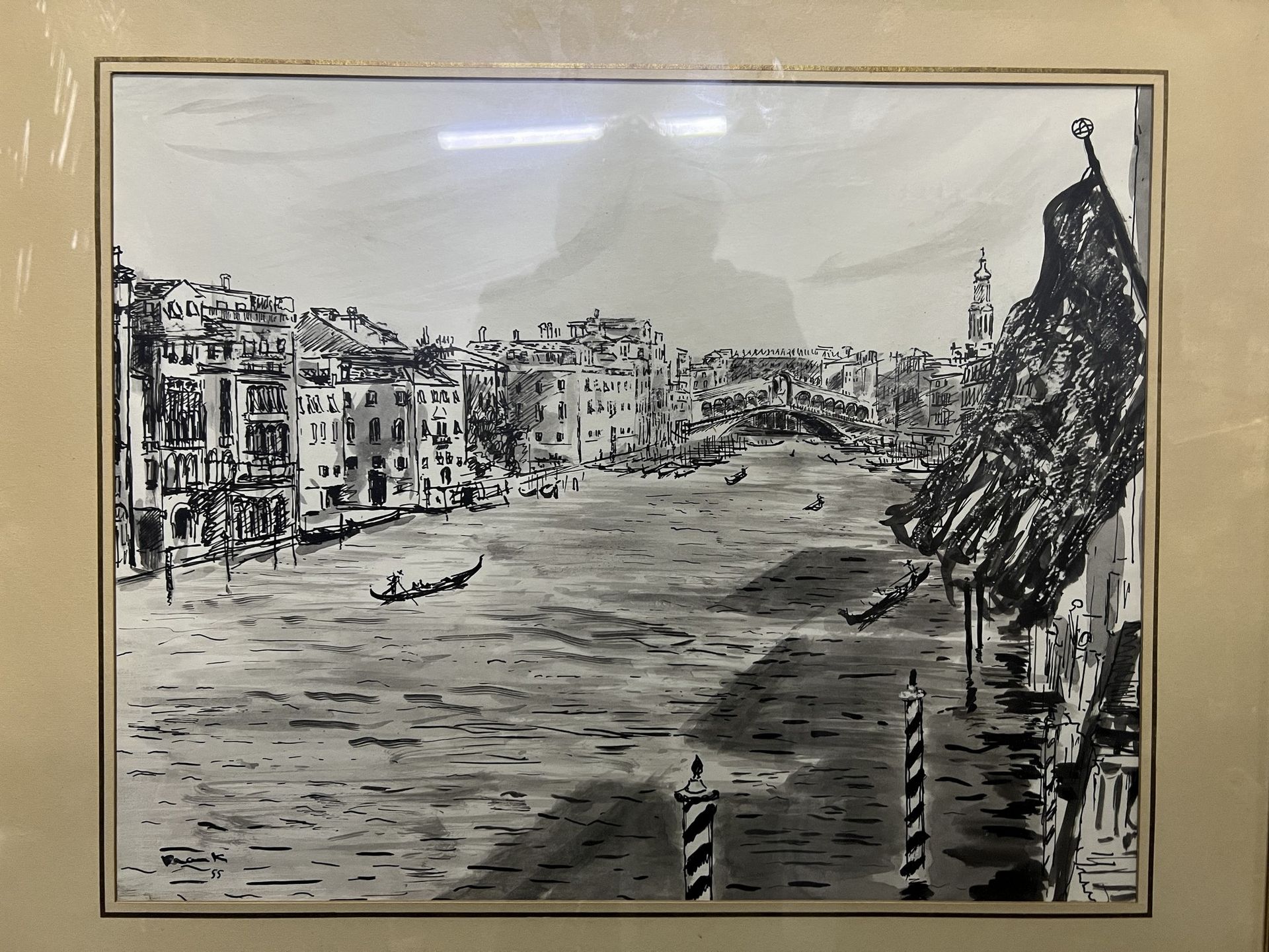 Null 
FRANK ?威尼斯的运河，印度墨水，左下方有签名，日期为55。


36 x 44厘米。