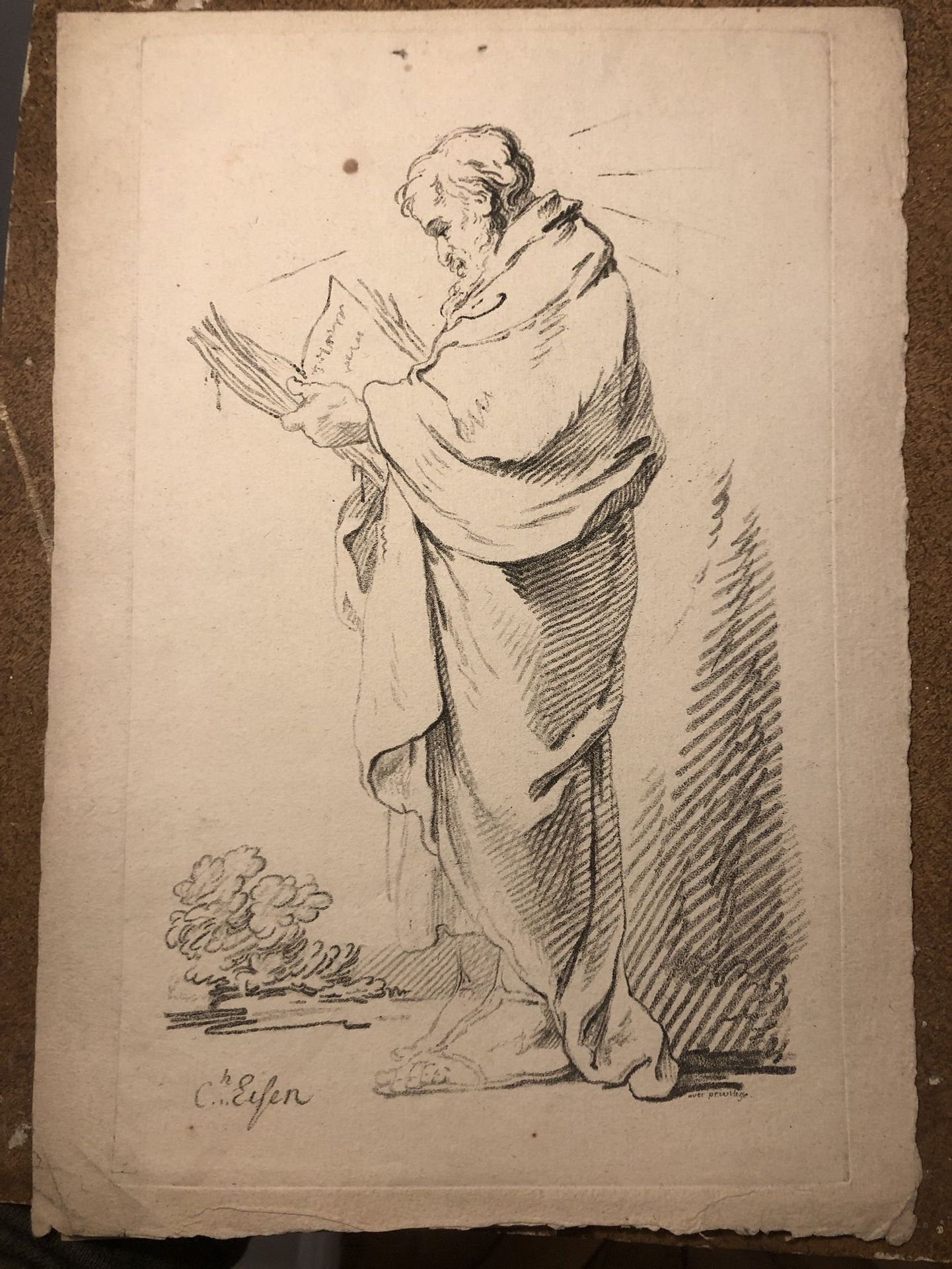 Null 
查尔斯-艾森（1720-1778）。




圣人。




以绘画的方式进行雕刻。




38,5 x 23,6厘米。




小孔，污点。