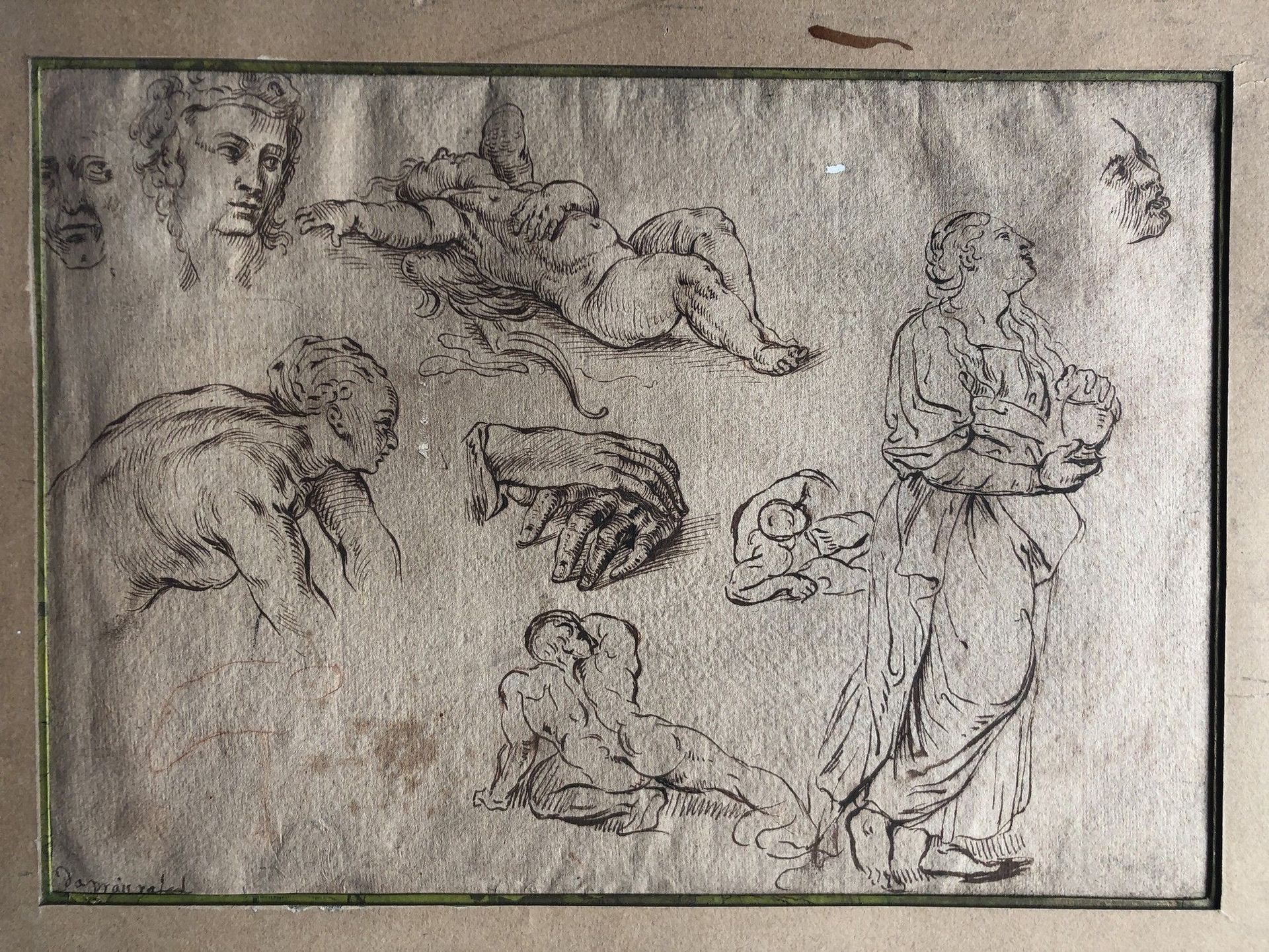 Null 
欧仁-德拉克洛瓦（1798-1863）的随行人员。




各种研究的单张（在拉斐尔之后）。




钢笔和棕色墨水。




21 x 29 厘米&hellip;