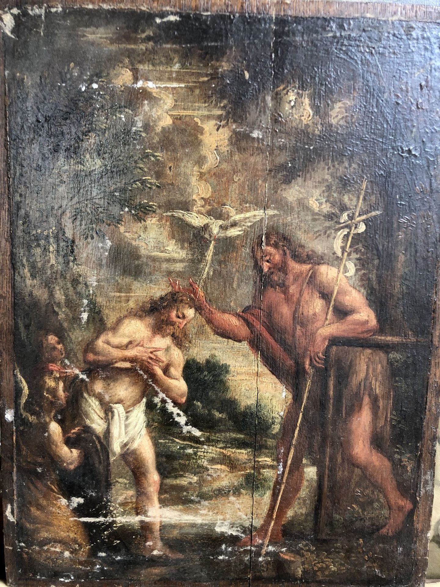 Null 
17世纪末的弗拉芒画派。




基督的洗礼。




粘贴在面板上的纸上油画（垂直断裂）。




44 x 33厘米。




出处：SUCCE&hellip;