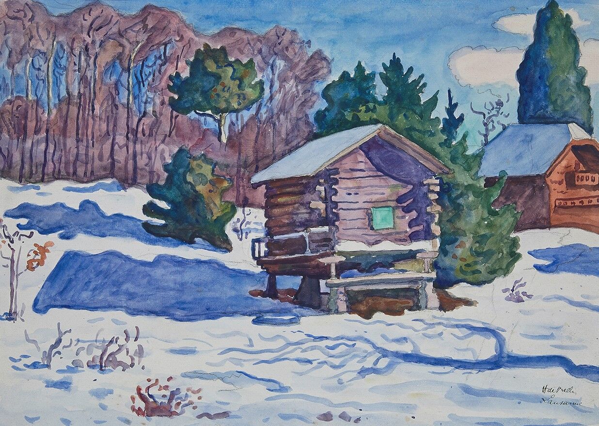 Null Henri Liénard de SAINT-DELIS (1878-1949)

洛桑，雪下的小木屋

水彩画用水粉画加高，右下方有签名和位置。

&hellip;
