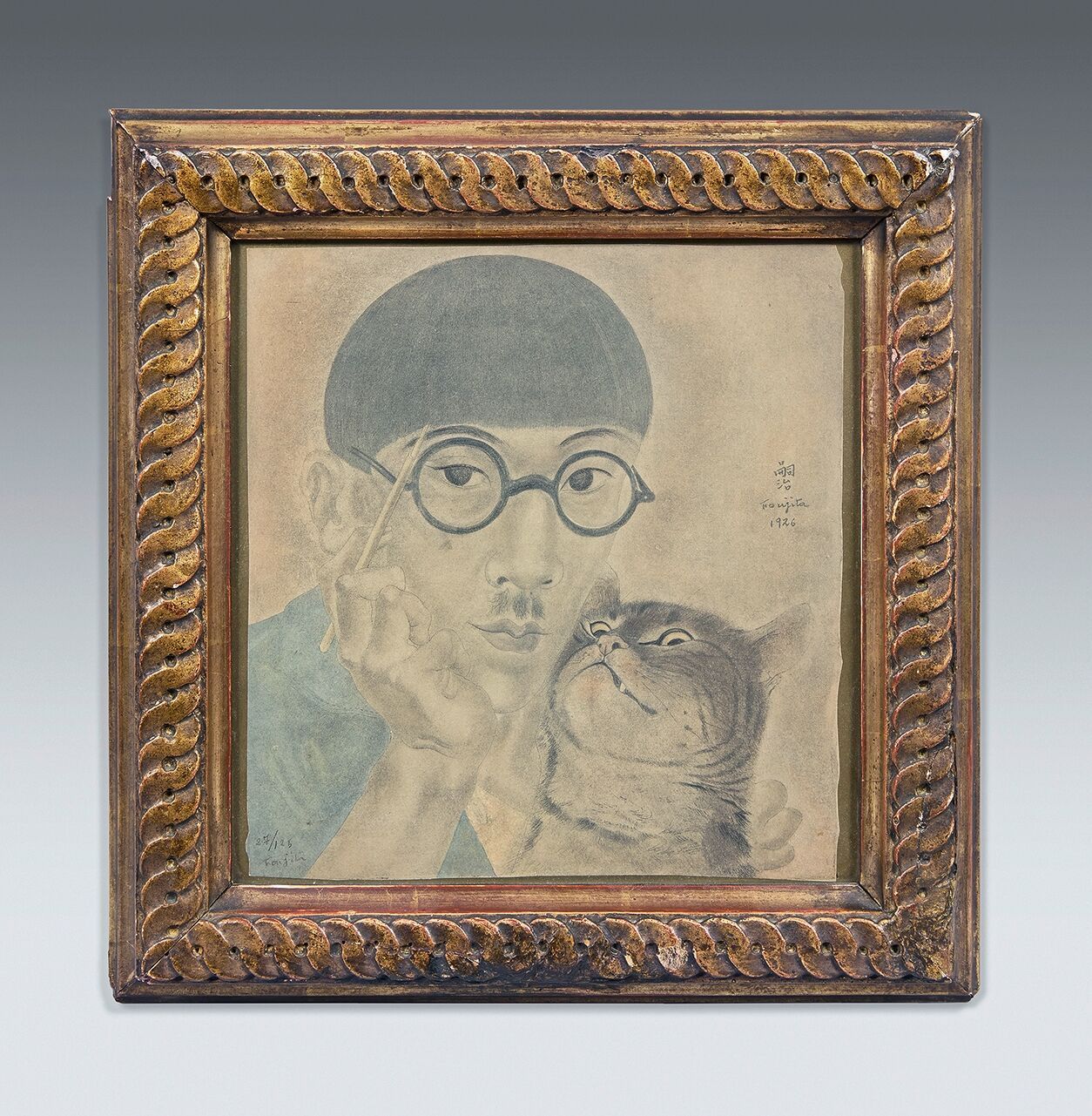 Null 津轻-莱昂纳德-福吉塔(1886-1968)

与猫的自画像，1926年

丹尼尔-雅克梅工艺，传真，在版画中签名并注明日期，在版画中辞职并编号为27&hellip;