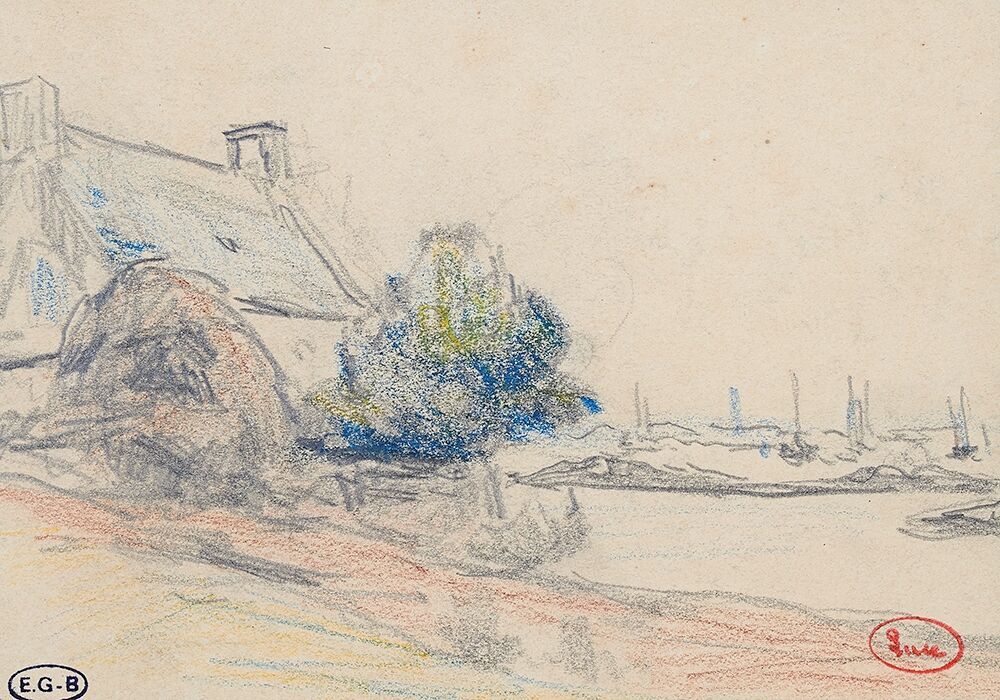 Null 马克西米利安-卢斯(1858-1941)

布列塔尼，卡马雷特，港口上的房子

用黑色铅笔和彩色铅笔绘制，右下方有工作室的印章，左下方有Edouard&hellip;