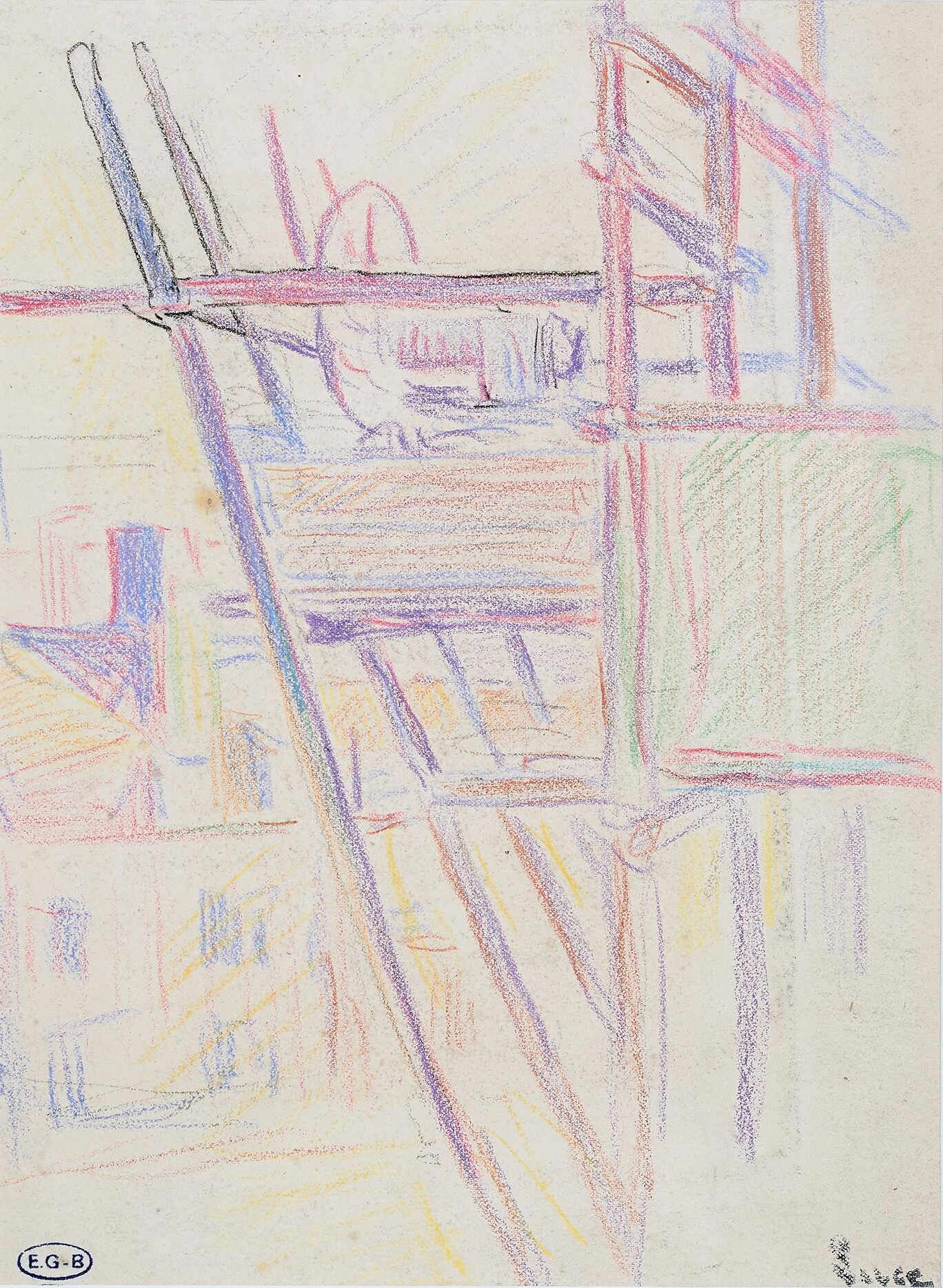 Null Maximilien LUCE (1858-1941) 

Scaffolding, circa 1911

Colored pencil drawi&hellip;