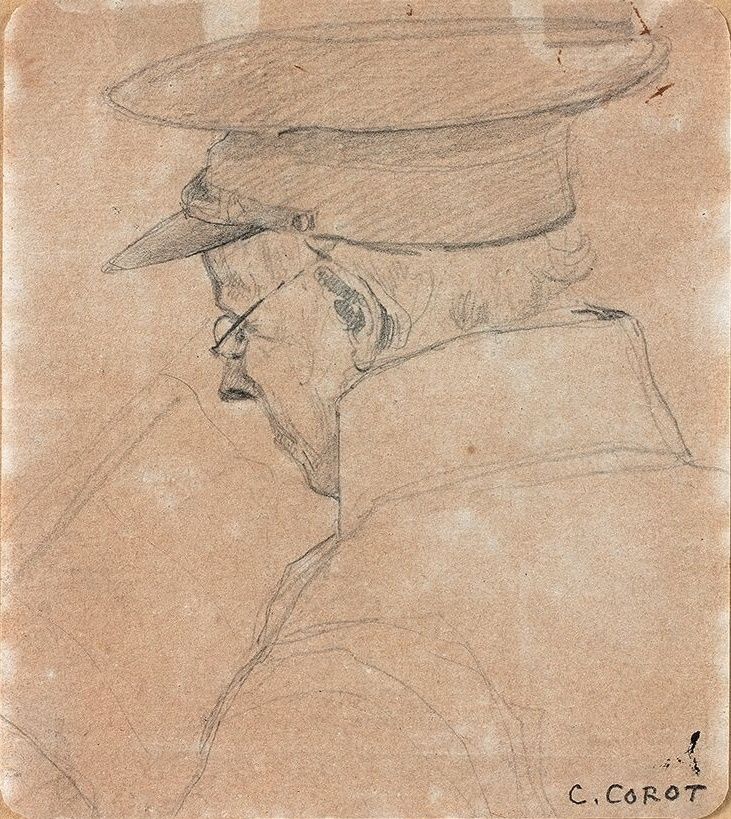 Null 让-巴蒂斯特-卡米尔-科洛（巴黎1796年-1875年）。

戴着四分之三帽子的森内冈先生的肖像

铅笔，后来在右下方有注释。

背面有一个手写的说明&hellip;