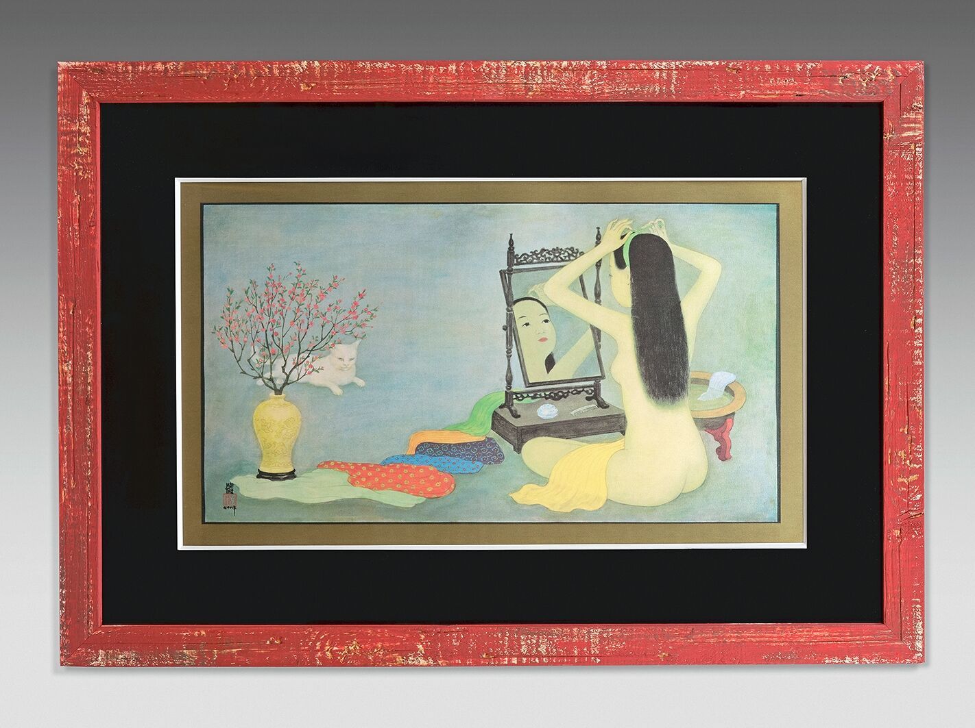 Null 仲秋梅，又名梅图（1906-1980）。

与猫在一起的裸体，印刷品，32.5 x 58厘米，边距约37 x 63厘米，漂亮的彩色丝绸印刷样张，未从画&hellip;