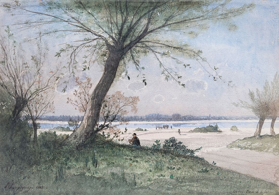 Null 亨利-约瑟夫-哈皮涅斯（1819-1916）。

波尼，卢瓦尔河畔，1882年

水彩画，左下方有签名和日期，位于右下方。

36 x 51 厘米

&hellip;