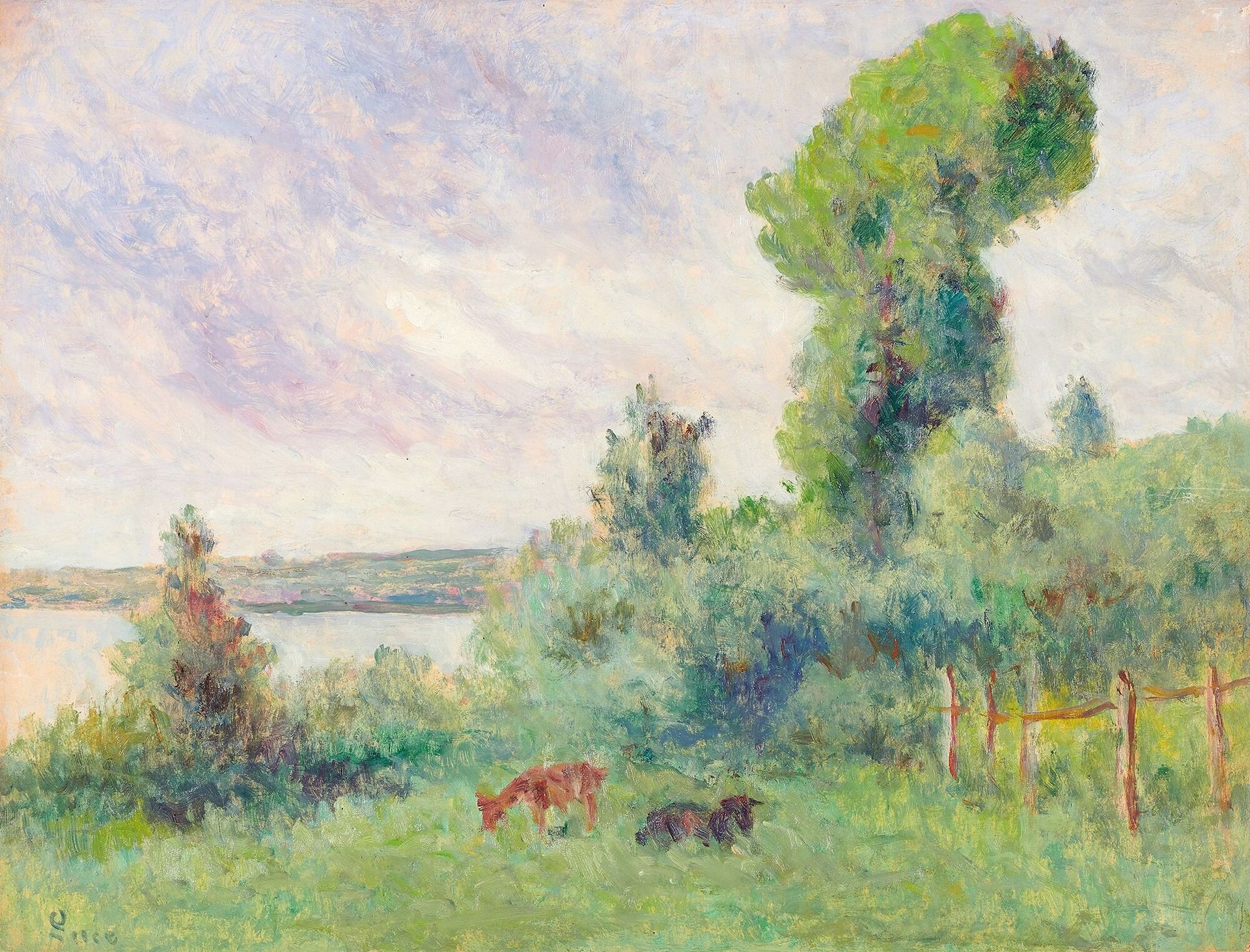 Null 马克西米利安-卢斯(1858-1941)

罗莱布瓦兹，牧场

裱在画布上的纸上油画，左下角有签名，担架背面有工作室的印章和Jean Bouin-Lu&hellip;