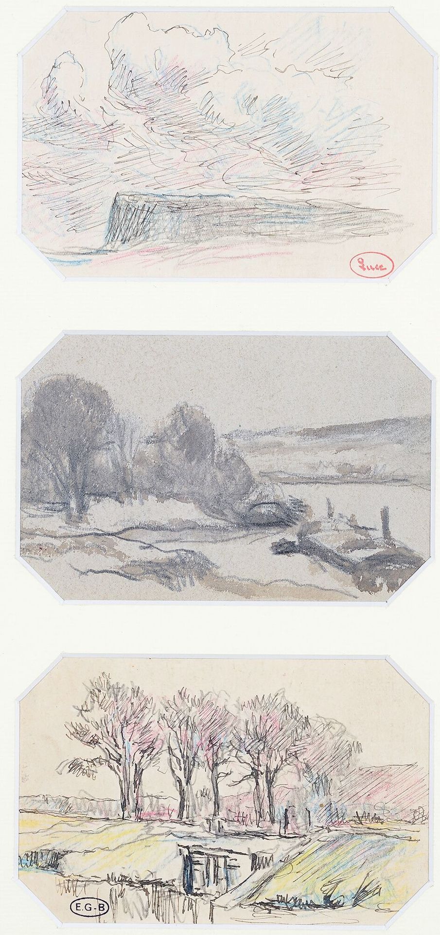Null 马克西米利安-卢斯(1858-1941)

梅尔莱班的悬崖 - 梅里库尔，塞纳河上的驳船 - 格尔内，塞纳河上的树群

同框三幅画，两幅用彩色铅笔画在&hellip;